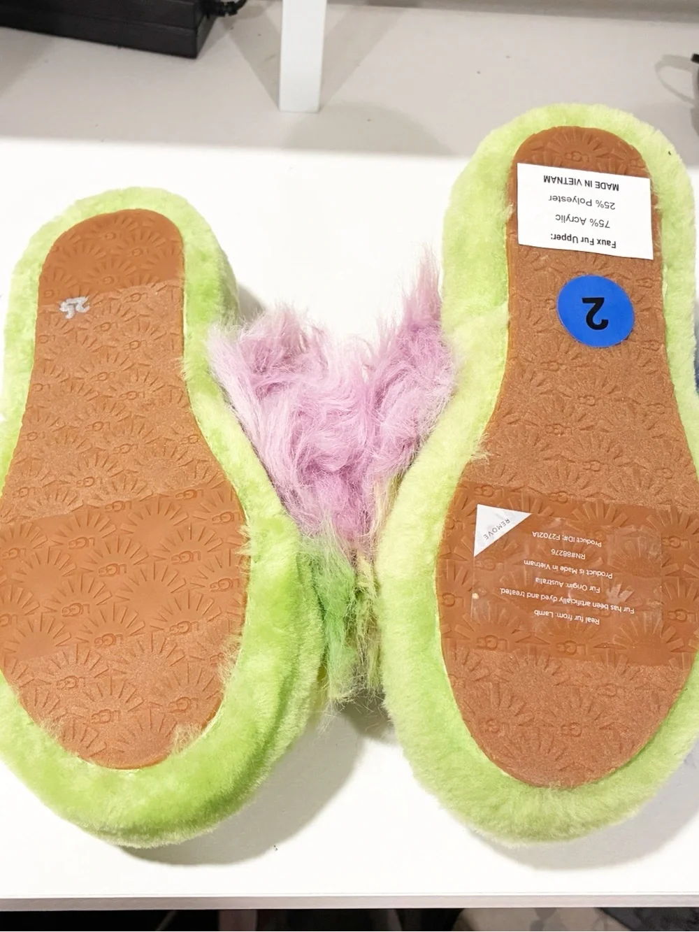 UGG Fluff Yeah Slide Magnolia Slippers Green Purple Tie Dye Kids Size 2